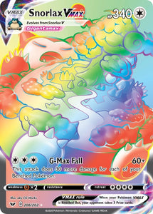 Snorlax VMax 206/202 Sword and Shield Base Set Holo Rainbow Full Art Hyper Secret Rare Pokemon Card TCG
