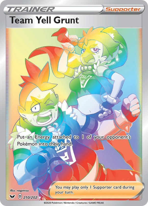 Team Yell Grunt 210/202 Sword and Shield Base Set Holo Rainbow Hyper Secret Rare Trainer Pokemon Card TCG Media 1 of 1