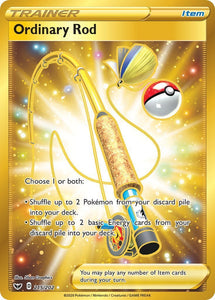 Ordinary Rod 215/202 Sword and Shield Base Set Holo Gold Ultra Secret Rare Trainer Pokemon Card TCG