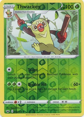 Thwackey 12/202 Sword and Shield Base Set Reverse Holo Uncommon Pokemon Card TCG - Kawaii Collector