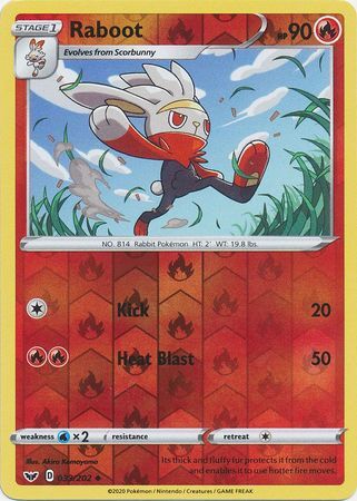 Raboot 33/202 SWSH Base Set Reverse Holo Uncommon Pokemon Card TCG Kawaii Collector Australia