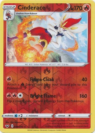 Cinderace 36/202 Sword and Shield Base Set Reverse Holo Rare Pokemon C Kawaii Collector Cinderace 36/202 Sword and Shield Base Set Reverse Holo Rare Pokemon C Kawaii Collector