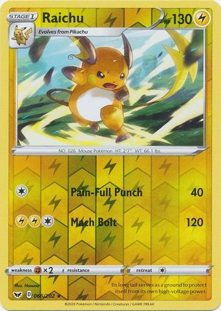 Raichu 66/202 Sword and Shield Base Set Reverse Holo Rare Pokemon Card TCG Kawaii Collector Australia