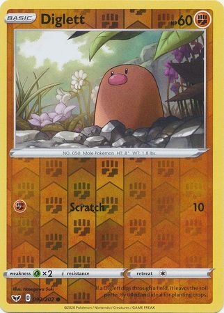 Diglett 92/202 SWSH Base Set Reverse Holo Common Pokemon Card TCG Kawaii Collector Australia