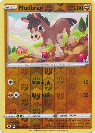 Mudbray 105/202 SWSH Base Set Reverse Holo Common Pokemon Card TCG Kawaii Collector Australia