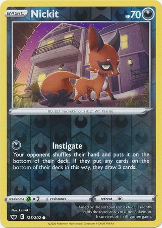 Nickit 125/202 SWSH Base Set Reverse Holo Common Pokemon Card TCG Kawaii Collector Australia