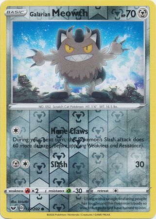 Galarian Meowth 127/202 SWSH Base Set Reverse Holo Common Pokemon Card TCG Kawaii Collector Australia