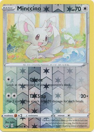 Minccino 145/202 SWSH Base Set Reverse Holo Common Pokemon Card TCG Kawaii Collector Australia