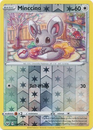 Minccino 146/202 SWSH Base Set Reverse Holo Common Pokemon Card TCG Kawaii Collector Australia