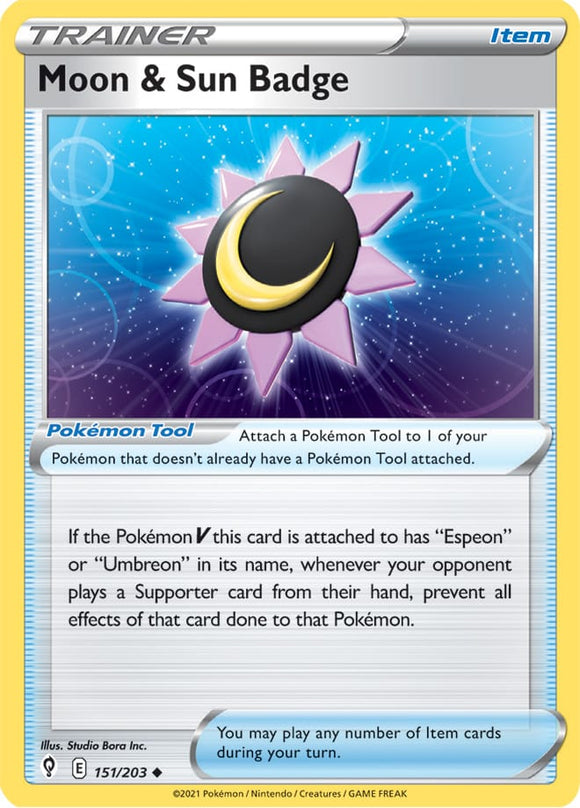 Moon & Sun Badge 151/203 SWSH Evolving Skies Uncommon Pokemon Card TCG Near Mint