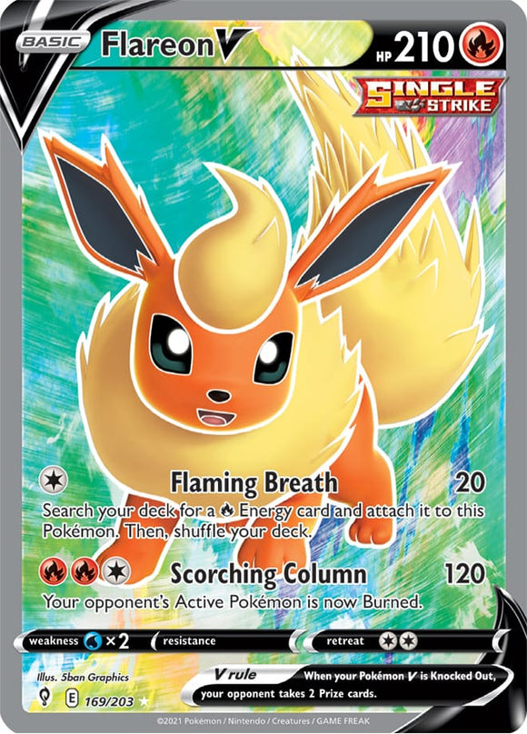 Flareon V 169/203 SWSH Evolving Skies Full Art Holo Ultra Rare Pokemon Card TCG Near Mint  