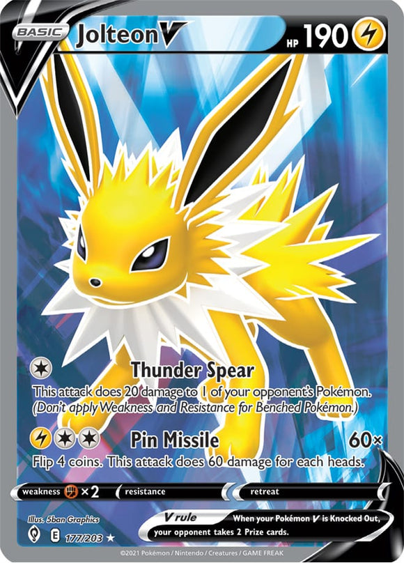 Jolteon V 177/203 SWSH Evolving Skies Full Art Holo Ultra Rare Pokemon Card TCG Near Mint