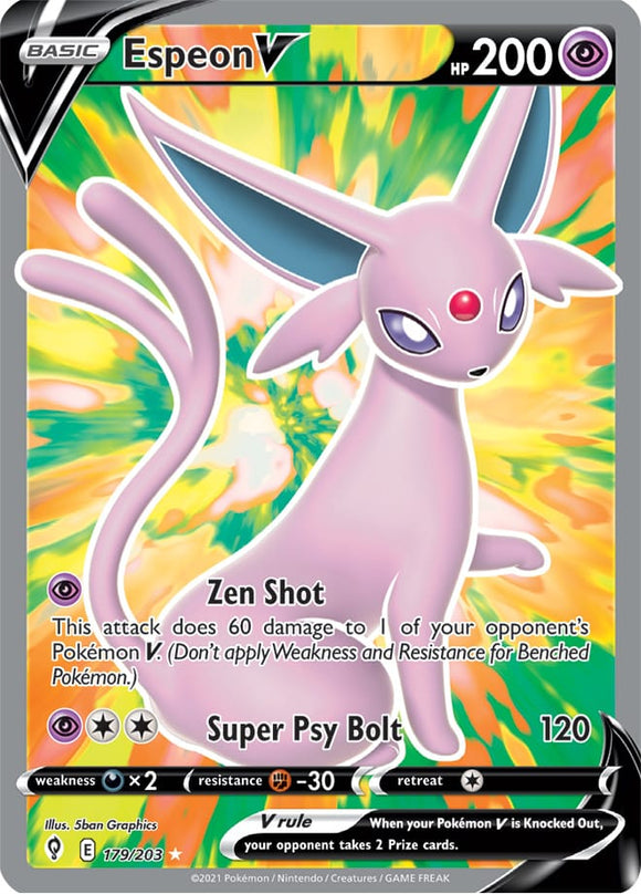 Espeon V 179/203 SWSH Evolving Skies Full Art Holo Ultra Rare Pokemon Card TCG Near Mint