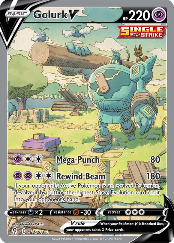 Golurk V 182/203 SWSH Evolving Skies Full Art Holo Ultra Rare Pokemon Card TCG Near Mint