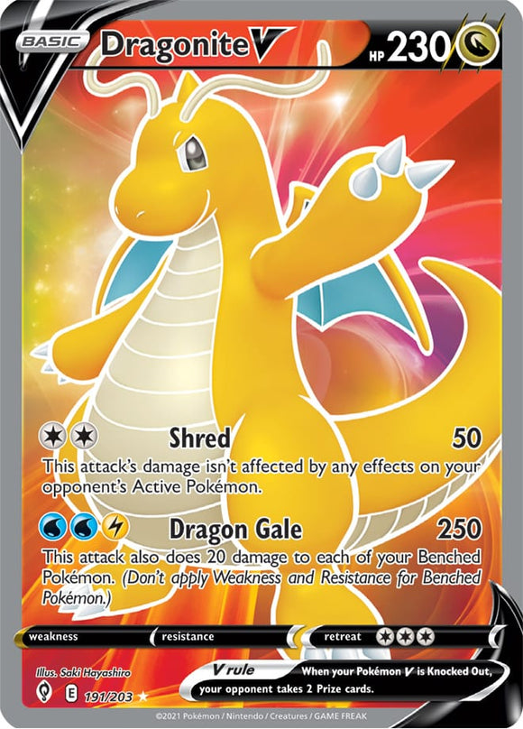 Dragonite V 191/203 SWSH Evolving Skies Full Art Holo Ultra Rare Pokemon Card TCG Near Mint