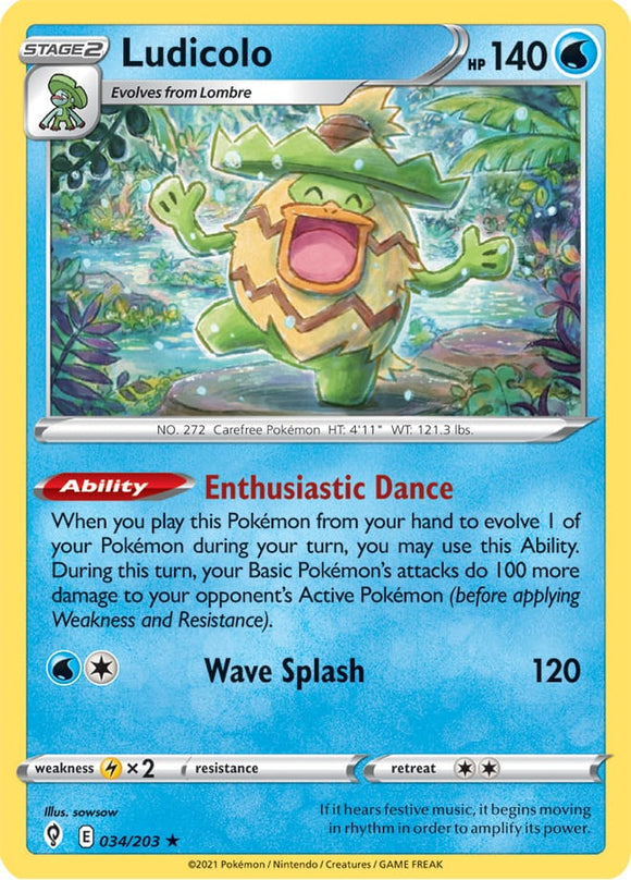 Ludicolo 34/203 SWSH Evolving Skies Holo Rare Pokemon Card TCG Near Mint