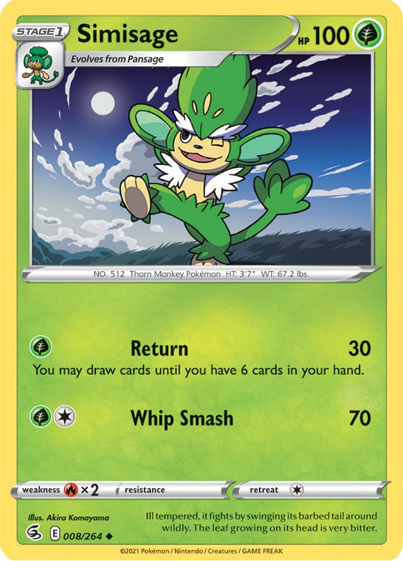 Simisage 8/264 SWSH Fusion Strike Uncommon Pokemon Card TCG Near Mint