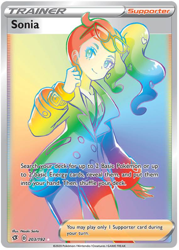 Sonia 203/192 SWSH Rebel Clash Rainbow Holo Ultra Hyper Secret Rare Trainer Pokemon Card TCG