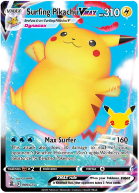 Surfing Pikachu VMAX 9/25 SWSH Celebrations 25th Anniversary Holo Ultra Rare Pokemon Card TCG