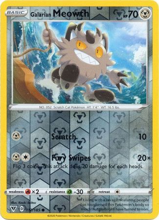 Galarian Meowth 112/185 Vivid Voltage Reverse Holo Common Pokemon Card TCG Near Mint