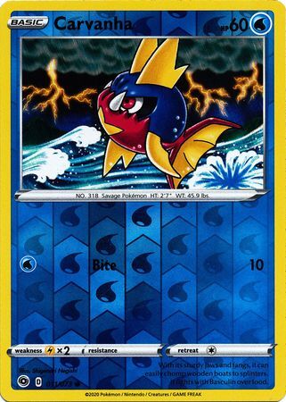 Carvanha 11/73 SWSH Champion's Path Reverse Holo Common Pokemon Card TCG Near Mint