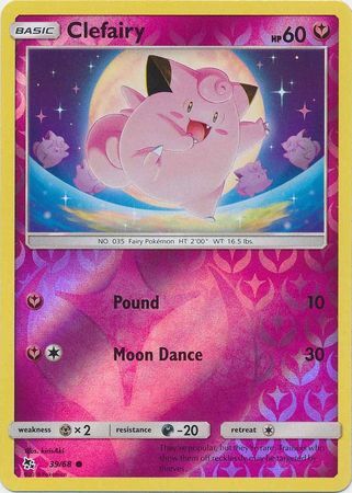 Clefairy 39/68 SM Hidden Fates Reverse Holo Common Pokemon Card TCG - Kawaii Collector