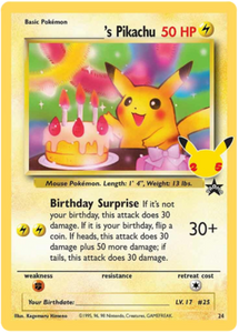Birthday Pikachu - 24 - SWSH Celebrations 25th Anniversary Classic Collection Holo Rare Pokemon Card TCG
