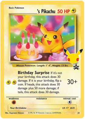 Birthday Pikachu - 24 - SWSH Celebrations 25th Anniversary Classic Collection Holo Rare Pokemon Card TCG