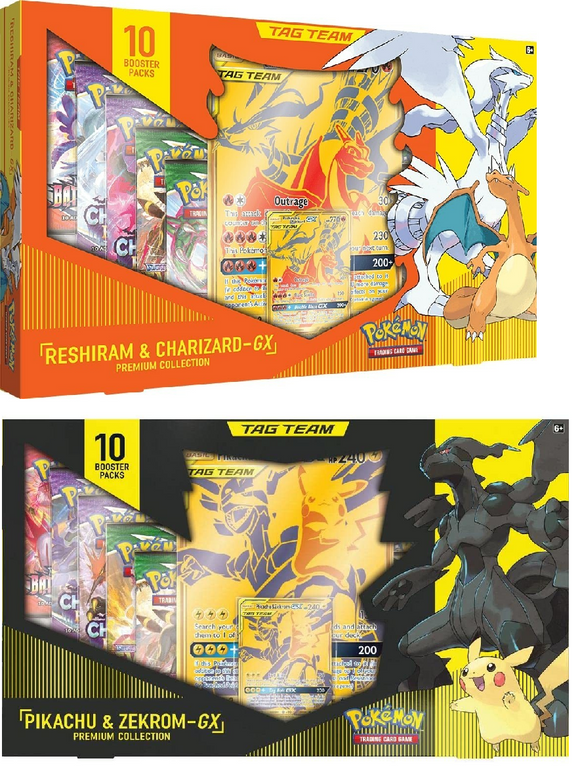 Pokemon TCG Reshiram Charizard + Pikachu & Zekrom Gx Premium Collection Box (Both Boxes)