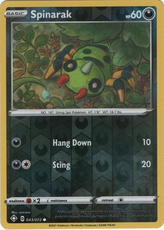 Spinarak 43/72 Shining Fates Reverse Holo Common Pokemon Card TCG Near Mint