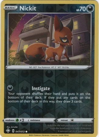 Nickit 47/72 Shining Fates Reverse Holo Common Pokemon Card TCG Near Mint