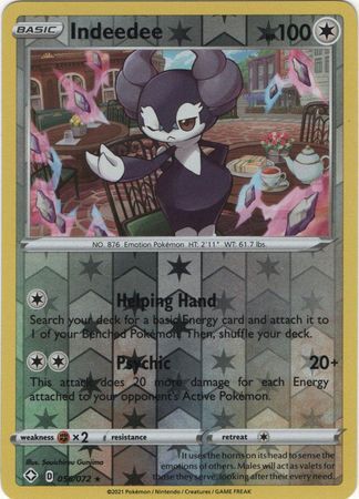 Indeedee 56/72 Shining Fates Reverse Holo Rare Pokemon Card TCG Near Mint