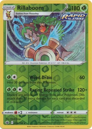Rillaboom 18/198 SWSH Chilling Reign Reverse Holo Rare Pokemon Card TCG Near Mint