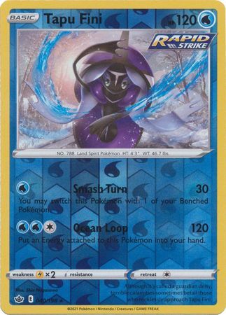 Tapu Fini 40/198 SWSH Chilling Reign Reverse Holo Rare Pokemon Card TCG Near Mint