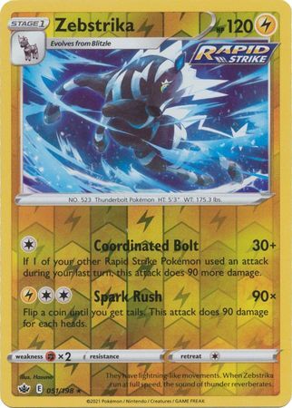 Zebstrika 51/198 SWSH Chilling Reign Reverse Holo Rare Pokemon Card TCG Near Mint