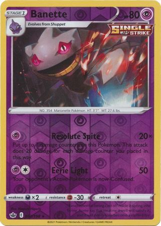 Bannette 63/198 SWSH Chilling Reign Reverse Holo Rare Pokemon Card TCG Near Mint