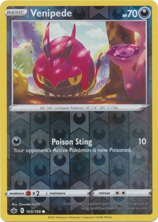 Venipede 105/198 SWSH Chilling Reign Reverse Holo Common Pokemon Card TCG Near Mint