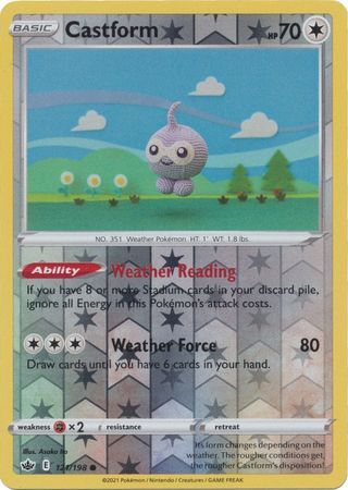 Castform 121/198 SWSH Chilling Reign Reverse Holo Common Pokemon Card Kawaii Collector Castform 121/198 SWSH Chilling Reign Reverse Holo Common Pokemon Card Kawaii Collector