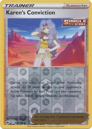 Karen's Conviction 144/198 SWSH Chilling Reign Reverse Holo Uncommon Pokemon Card TCG Near Mint