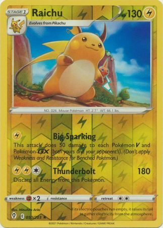 Raichu 50/203 SWSH Evolving Skies Reverse Holo Rare Pokemon Card TCG Near Mint