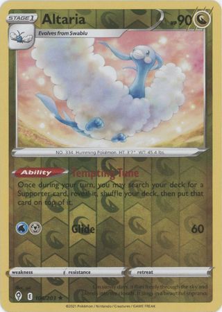 Altaria 106/203 SWSH Evolving Skies Reverse Holo Rare Pokemon Card TCG Near Mint