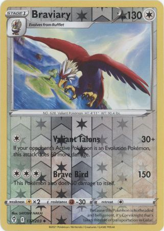 Braviary 137/203 SWSH Evolving Skies Reverse Holo Uncommon Pokemon Card TCG Near Mint 