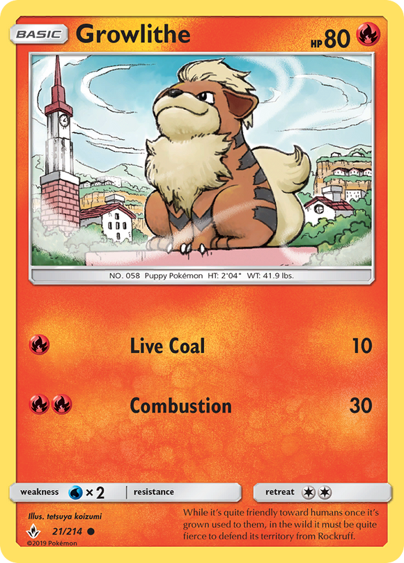 Growlithe 21/214 SM Unbroken Bonds Common Pokemon Card TCG Near Mint Pack Fresh