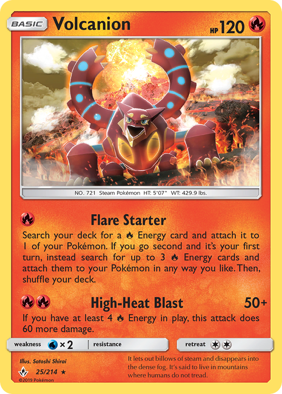 Volcanion 25/214 SM Unbroken Bonds Holo Rare Pokemon Card TCG Near Mint Pack Fresh