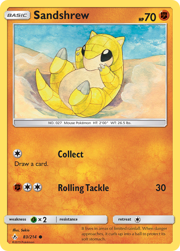 Sandshrew 83/214 Unbroken Bonds Common Pokemon Card TCG Near Mint Pack Fresh