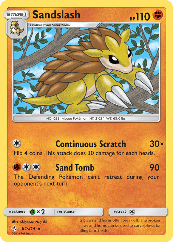 Sandslash 84/214 SM Unbroken Bonds Rare Pokemon Card TCG Near Mint Pack Fresh