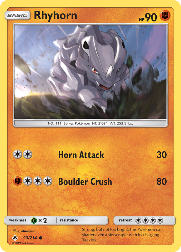 Rhyhorn 93/214 Unbroken Bonds Common Pokemon Card TCG Near Mint Pack Fresh