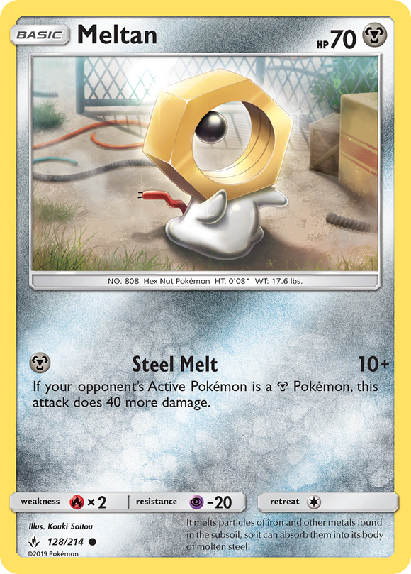 Meltan 128/214 SM Unbroken Bonds Common Pokemon Card TCG Near Mint Pack Fresh