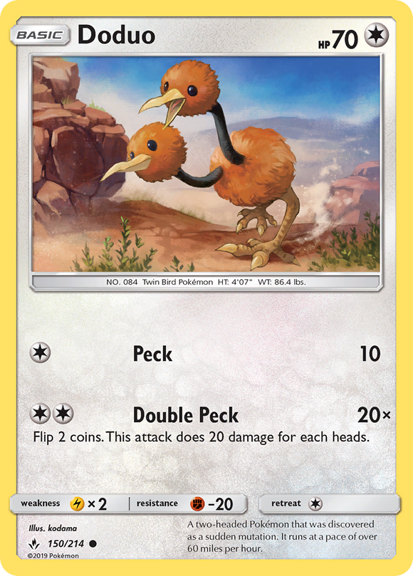 Doduo 150/214 SM Unbroken Bonds Common Pokemon Card TCG Near Mint Pack Fresh