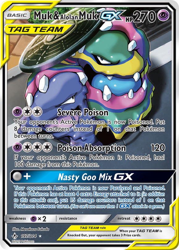 Muk & Alolan Muk GX 197/214 SM Unbroken Bonds Holo Ultra Rare Full Art Pokemon Card TCG - Kawaii Collector